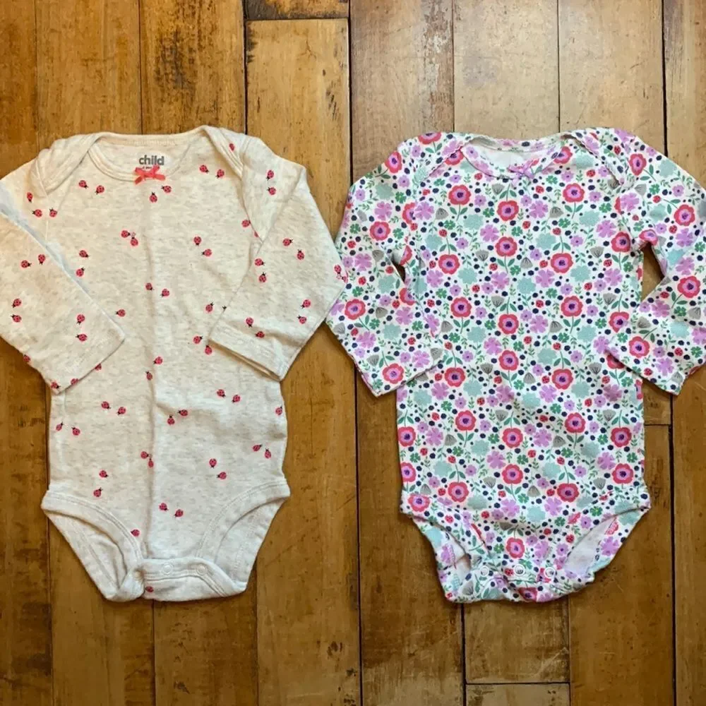 Carters 6 to 9 months long sleeve onesies pants bundle floral ladybug spring